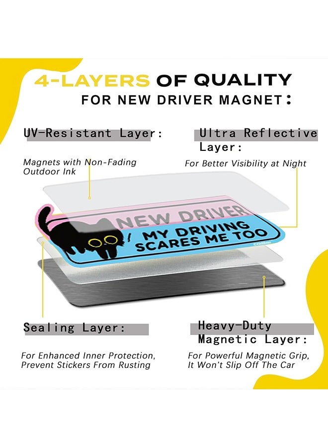 Wffo 4Pcs Black Cat New Driver Car Magnet Sticker Safety Sign, Cute Shivering Cat Student Driver Sign for Car Bumper, Funny Cartoon Nervous Caution Reusable Supplies - Image 3